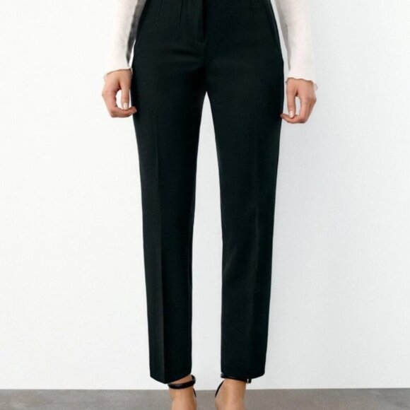 ZARA BLACK HIGH WAIST PANTS NEW WITH SEAMED DETAIL SIZE S 1608/532/800 - Picture 2 of 8